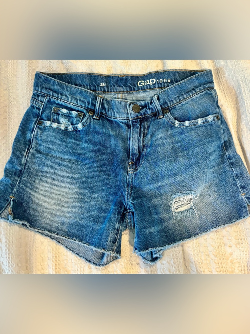 girlfriend Blue Distressed Denim Cutoff Shorts